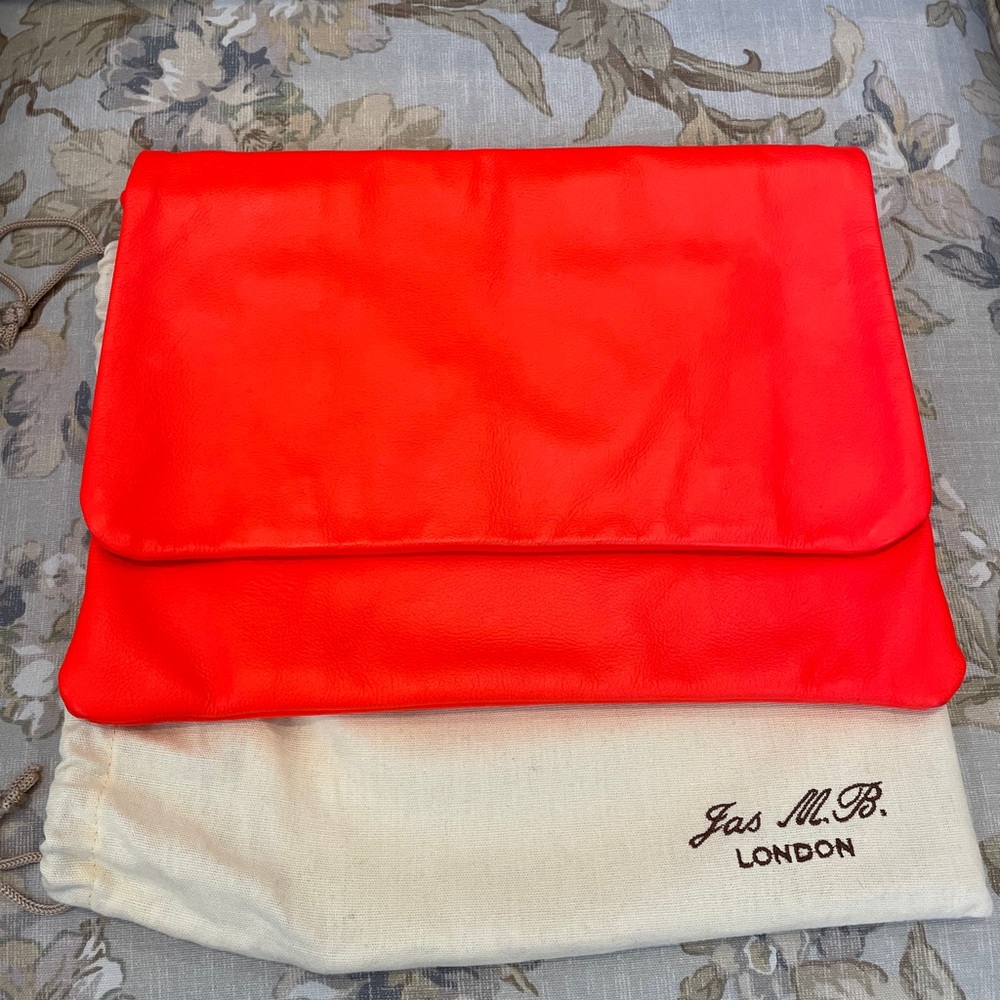 Neon Orange Leather Wristlet